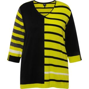 Ulla Popken Trui  donkergrijs / limoen / zwart / wit