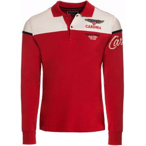 CARISMA - Shirt - Rood/Zwart/Wit - Katoen - Knoopsluiting, Polokraag, Lange Mouw