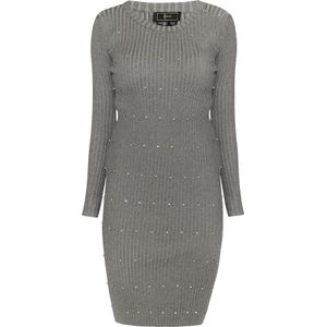 faina Gebreide jurk  grijs gemêleerd