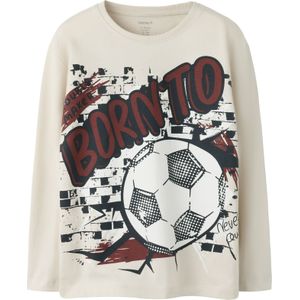 NAME IT Shirt 'NKMVALIANT'  greige / karmijnrood / zwart / wit