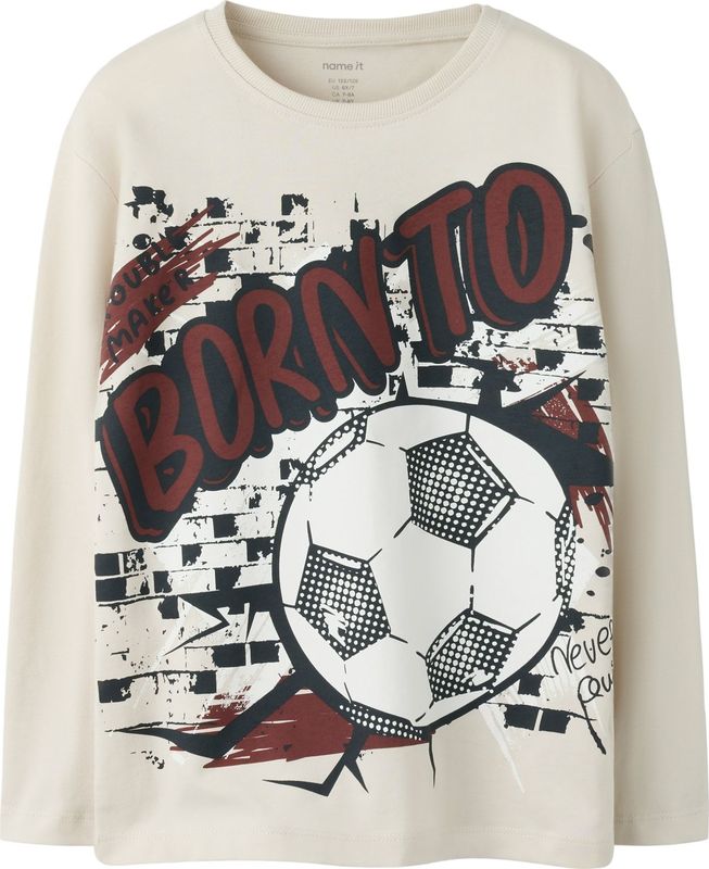 NAME IT Shirt 'NKMVALIANT'  greige / karmijnrood / zwart / wit