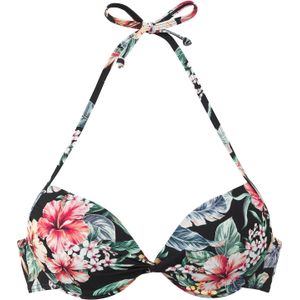 Lascana - Push-upbikinitop - Zwart Gedessineerd - Gebloemd - Met Beugel