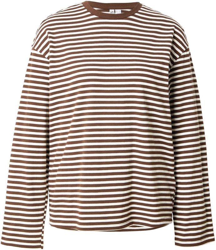 PIECES - PCSadie - Shirt - Chocoladebruin/Wit - Lange Mouwen