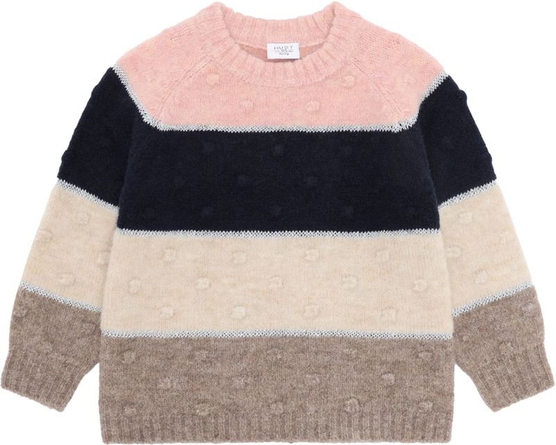 Hust & Claire - Trui - Crème / Beige Gemêleerd / Marine / Rosa - Ronde Hals - Lange Mouw