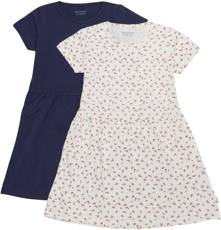 Minymo - Jurk - 2 Pack - Korte Mouwen - Effen en All-over Print