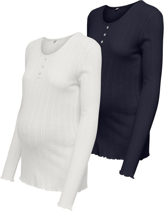 Only - OLMVISTA - T-shirt - Navy / Wit - 2 Pack - Lange Mouw