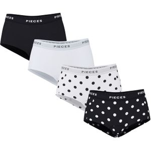PIECES - Broekje - Zwart - Gestippeld - 4 Pack - Mid Waist