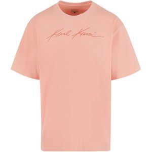 Karl Kani - Shirt - Oranje - Katoen - Ronde Hals - Logoprint - Wijde Pasvorm - Kwartmouw