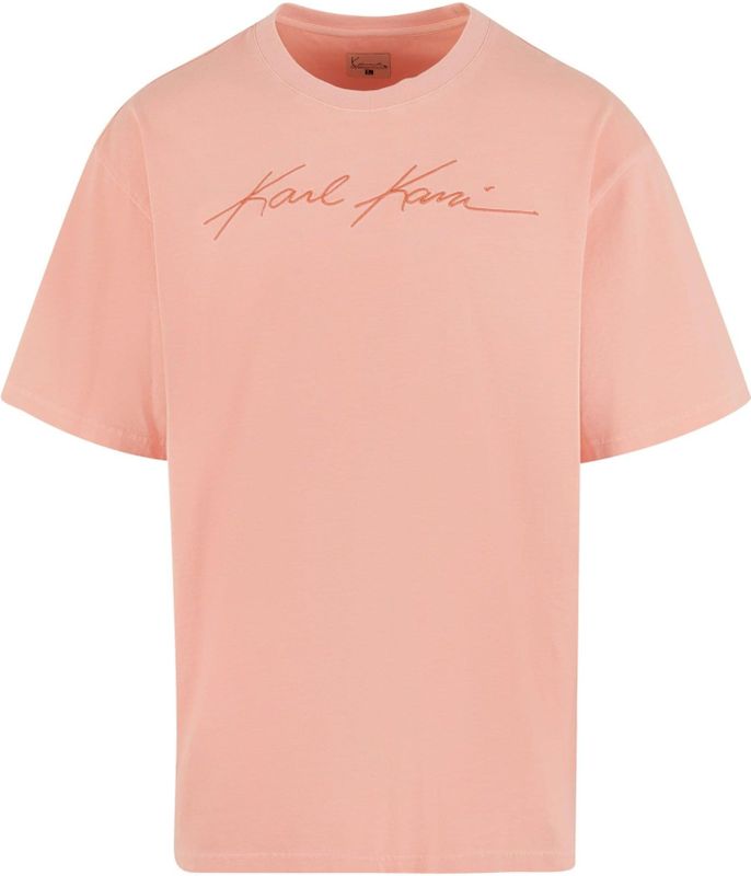 Karl Kani - Shirt - Oranje - Katoen - Ronde Hals - Logoprint - Wijde Pasvorm - Kwartmouw