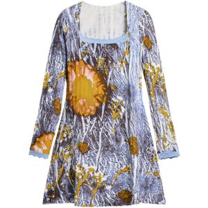 Geribde Jurk - Multicolor - Aansluitend - Lange Mouwen - Vierkante Halslijn