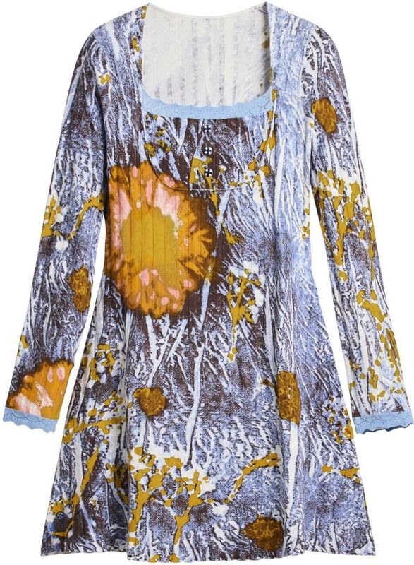 Geribde Jurk - Multicolor - Aansluitend - Lange Mouwen - Vierkante Halslijn