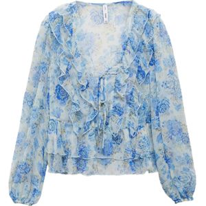 MANGO Blouse 'RONALDI'  crème / blauw / pastelblauw / lichtblauw