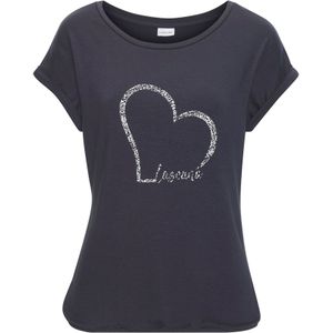 Lascana - Shirt - Navy - Van Zachte Viscose-Stretch - Korte Mouwen, Ronde Hals