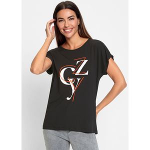 heine - T-shirt - Zwart/ecru gedessineerd - Korte Mouwen