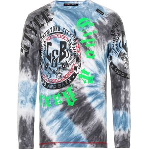 CIPO & BAXX Shirt  blauw denim / donkergrijs / neongroen / wit