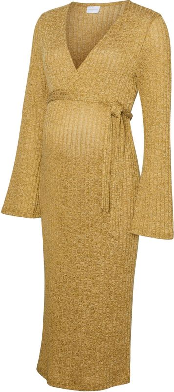 Mlzenia - Zwangerschapsjurk - V-Hals - Midi-lengte - Lange Mouwen - Inclusief Riem