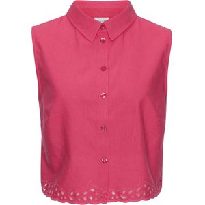 Linnen Blouse - Pink - Mouwloos - Overhemdkraag - Knoopsluiting
