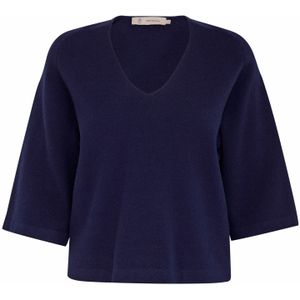 Gebreide Trui - Effen - Knitwear - V-hals - Driekwart Mouw - Losse Pasvorm