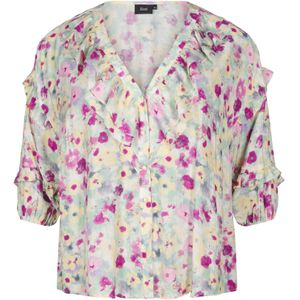 Zizzi Blouse 'Mjane'  geel / lichtgroen / lila / lichtlila