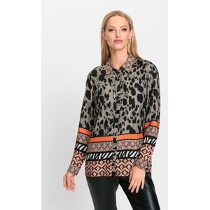 Blouse - Bruingrijs/Oranje Gedessineerd - 100% Viscose - Knoopsluiting