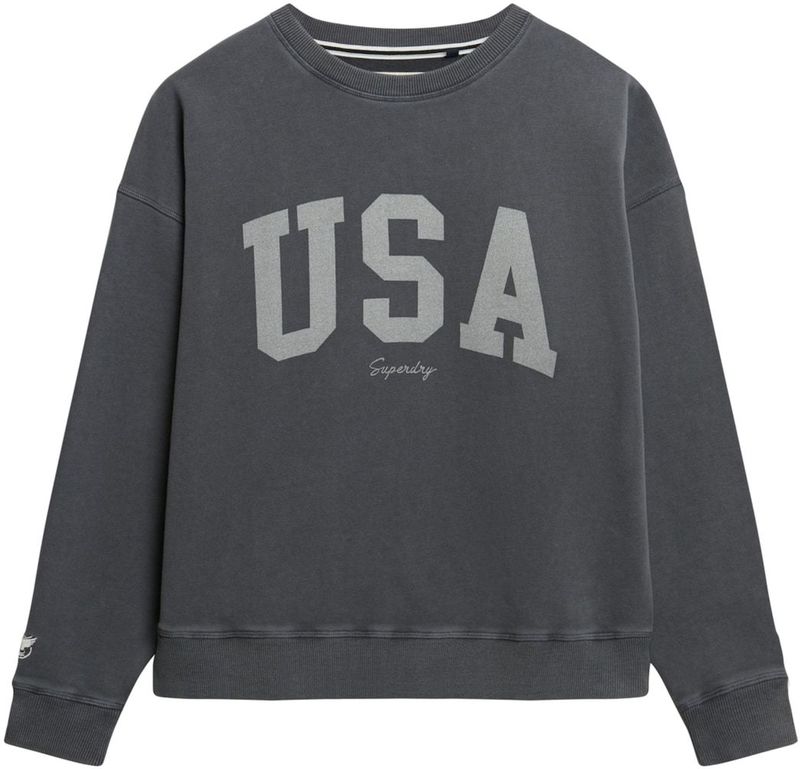 Superdry - Sweatshirt - Antraciet - Ronde Hals - Losse Pasvorm - Lange Mouw