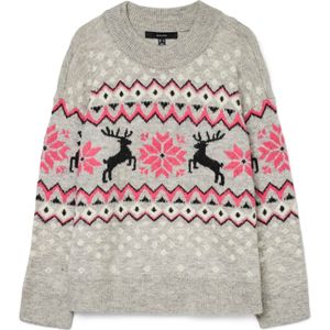 VERO MODA Trui 'VMSANTANORDIC'  lichtgrijs / pink / zwart / wit