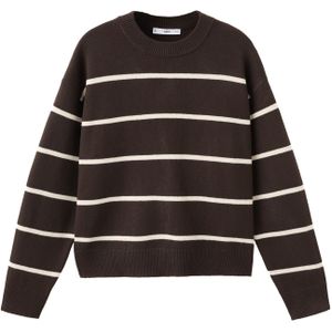 MANGO - MARINA - Gebreide Trui - Donkerbruin / Wit - Lange Mouw