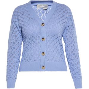 Usha - Gebreid Vest - Lichtblauw - V-hals - Lange Mouw