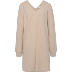 Langarm Jurk - Crème - Ribkwaliteit - V-hals
