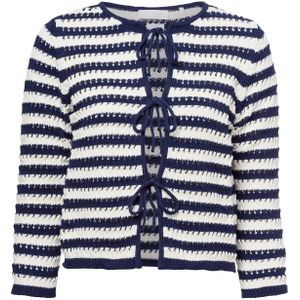 Rich & Royal - Gebreid Vest - Marine/Wit - Knitwear - Ronde Hals, Gestreept, Lange Mouw
