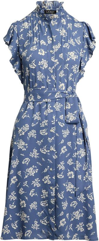 Lauren Ralph Lauren - Blousejurk - Lichtbeige/Saffier - Knielengte - Gerecycled Materiaal