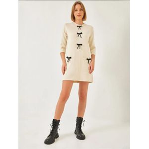 Bianco Lucci Gebreide jurk  crème / zwart