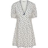 TOMMY JEANS - TJW SS CREPE MINI DRESS - Mini-jurk - Wit - Met Strikdetail en Vogelpatroon