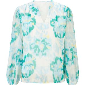 heine Blouse  lichtblauw / geel / riet / offwhite