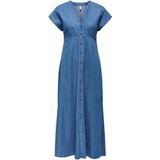ONLY - ONLNova - Jurk - Blauw - V-hals - Katoen - Lang/maxi
