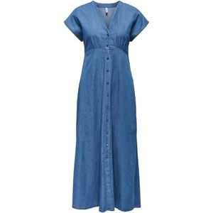 ONLY - ONLNova - Jurk - Blauw - V-hals - Katoen - Lang/maxi