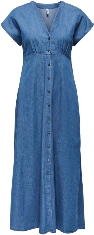 ONLY - ONLNova - Jurk - Blauw - V-hals - Katoen - Lang/maxi