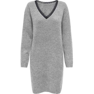 Onltammy - Midi-jurk - Gebreide Jurk - V-Hals - Lange Mouwen - Kanten Detail
