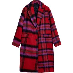 Tussenjassen - Lange Wollen Mantel - Rood - Tartanprint - Regular Pasvorm