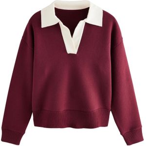 Next - Trui - Donkerrood/Wit - Knitwear - Polokraag