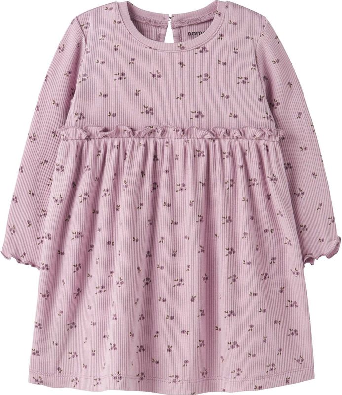 Jurk - All-over Print - Ribgebreid - Lange Mouwen - Regular Fit