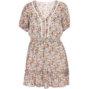 IZIA Zomerjurk 'Fashion Look'  camel / smoky blue / zwart / wit