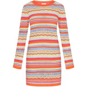 IZIA Gebreide jurk 'Festival'  lichtblauw / pasteelgeel / oranje / wit