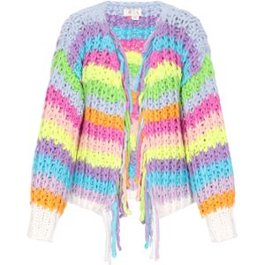 IZIA Gebreid vest 'Boho'  lichtblauw / geel / groen / lichtroze