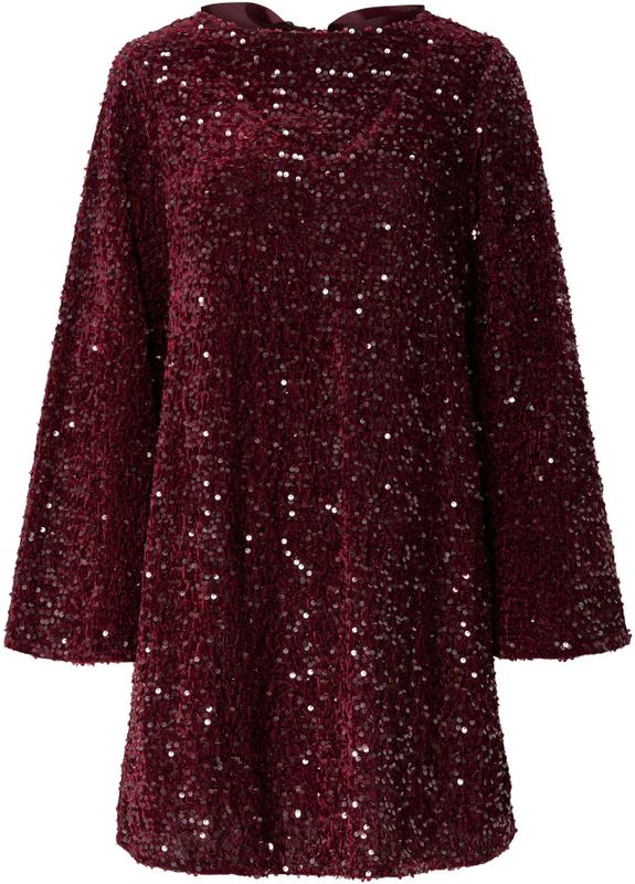 PIECES - PCKAM - Cocktailjurk - Donkerrood - Korte Mouwen