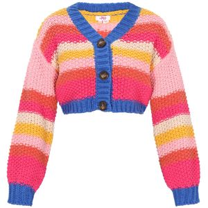 MYMO Gebreid vest  blauw / geel / pink / rosa