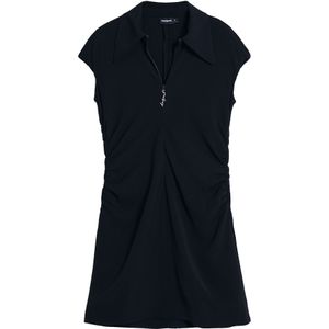 Jerseyjurken - Korte Jurk - Regular Fit - Overhemdkraag - Rits aan de Voorkant