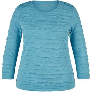 Rabe - T-shirt - Pauwblauw - Viscose, Polyester, Elastaan - Getailleerde Pasvorm, Ronde Halslijn, ¾ Mouwen