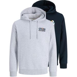 JACK & JONES Sweatshirt 'JJGEPLAS'  nachtblauw / grijs gemêleerd / zwart