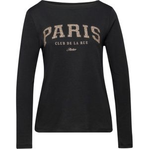 STREET ONE - Shirt - Zwart - Lange Mouwen - Wording Print in Leo-look